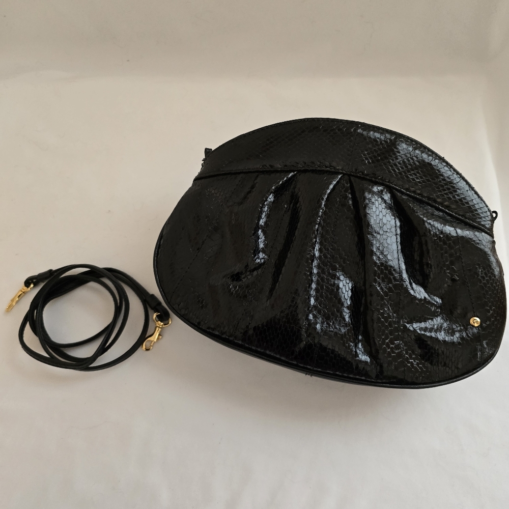 Etienne Aigner Vintage Black Snakeskin Clutch W Strap W Gold Hardware